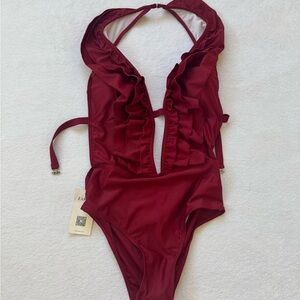 NWT Zara Maroon Ruffle One Piece Swimsuit